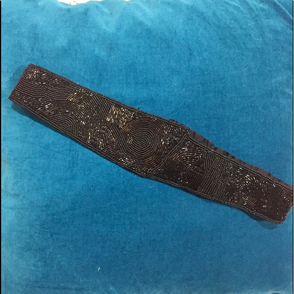 VTG 80s Beaded Belt - Black Cummerbund - Picture 2 of 5